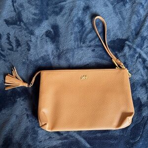 Freshly Picked Tan Leather Wristlet Clutch